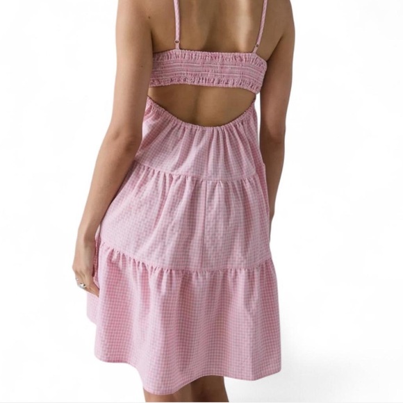 Kimchi Blue Zosia Tiered Babydoll Dress Coquette Pink Gingham Mini Dress Small - Picture 2 of 6